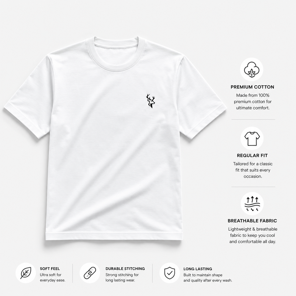 Roe embroidery Origin Tee – Premium White Regular Fit Cotton T-Shirt