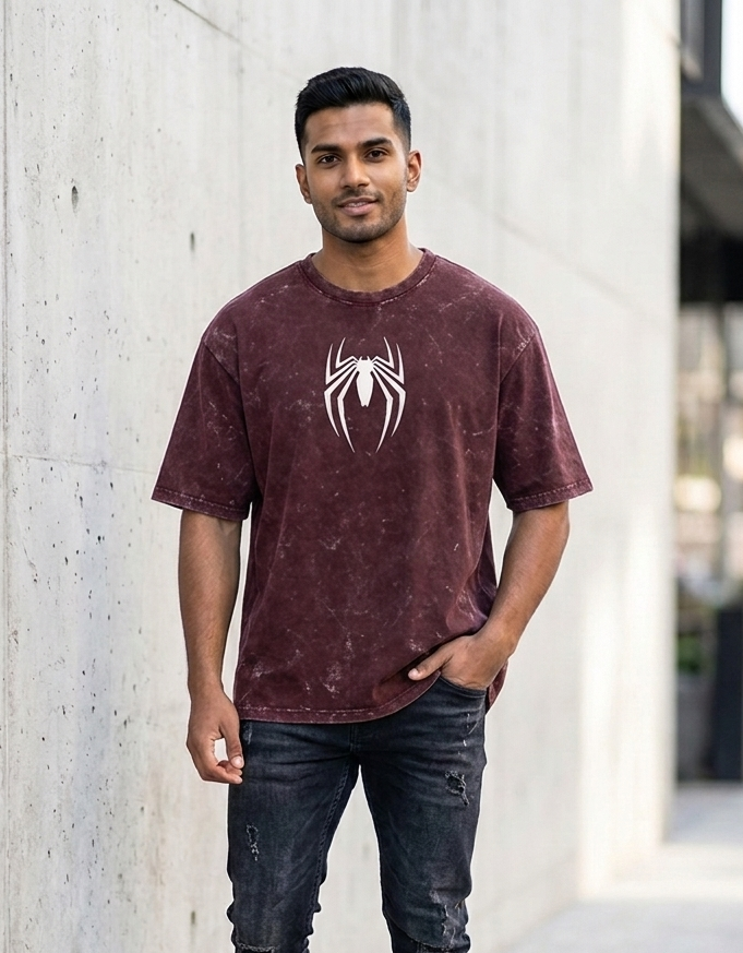 Spider-Man — Crimson Web Unisex Acid Washed Oversized Tee