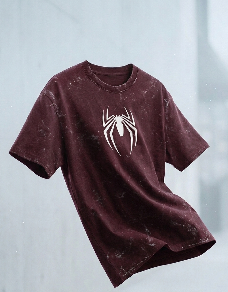 Spider-Man — Crimson Web Unisex Acid Washed Oversized Tee