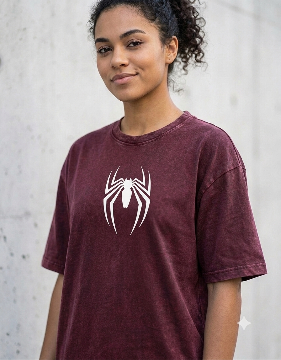 Spider-Man — Crimson Web Unisex Acid Washed Oversized Tee