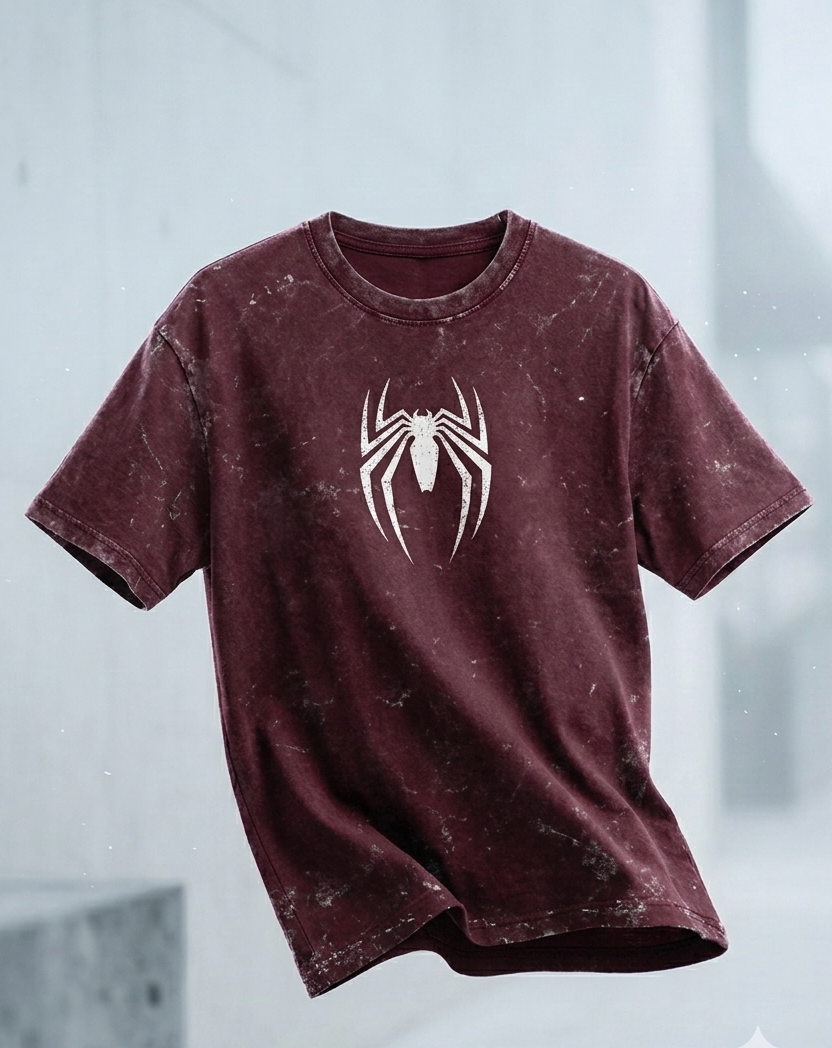 Spider-Man — Crimson Web Unisex Acid Washed Oversized Tee